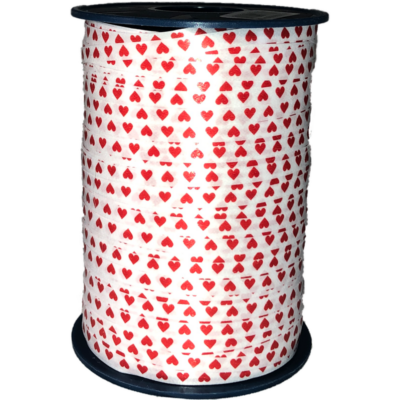 Polyband Geschenkband Weiss rote Herzen