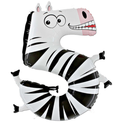 Folienballon Kinder Zahl 5 Zebra Geburtstag