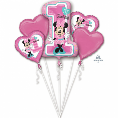 Folienballon Sortiment Minnie Mouse 1. Geburtstag Rosa