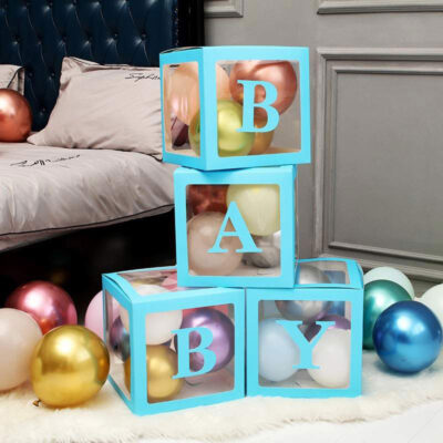 Babyparty Würfel Boxen Ballonbox blau